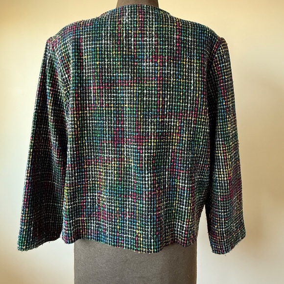 Super Cute Vintage 90s Colour-pop tweed jacket in black with teal, pink, yellow - Picture 2 of 9